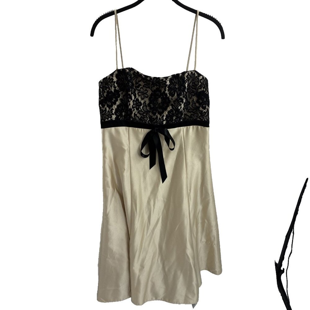 Scott McClintock Womens 12 Dress Beige Black Lace Satin Formal Cocktail Evening
